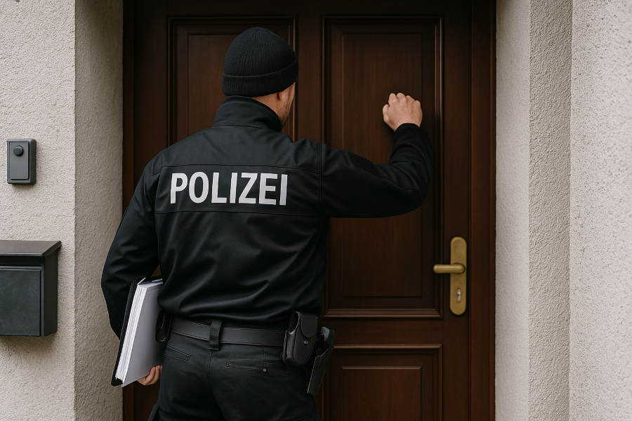 Hausdurchsuchung durch Ermittler – Symbolbild für bundesweite Strafverteidigung bei Steuerhinterziehung